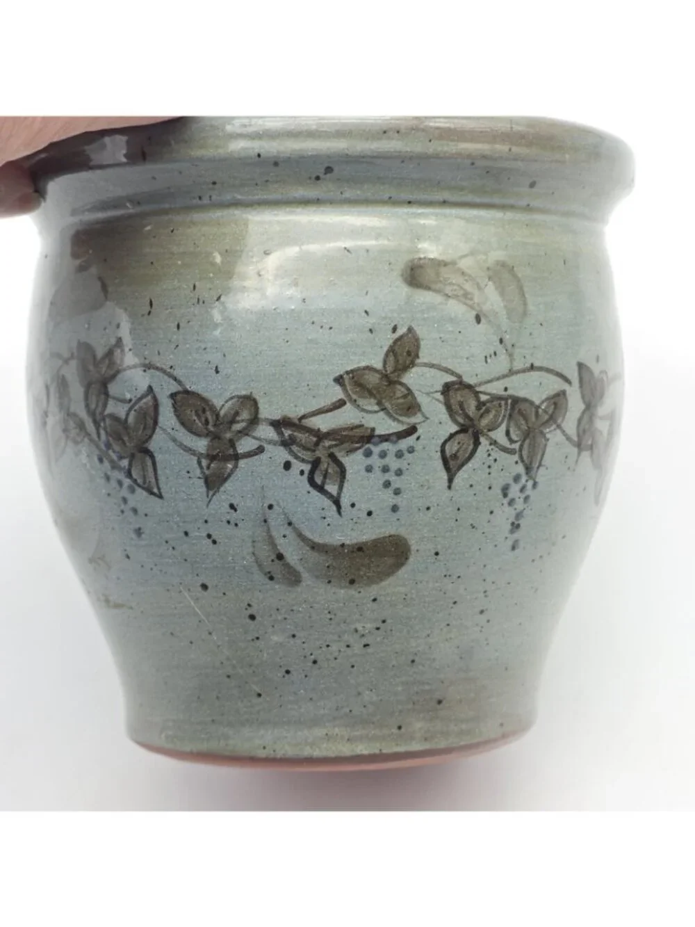 Eldreth Pottery Vase Redware Green Floral Toleware 2004 Vintage Crock Primitive